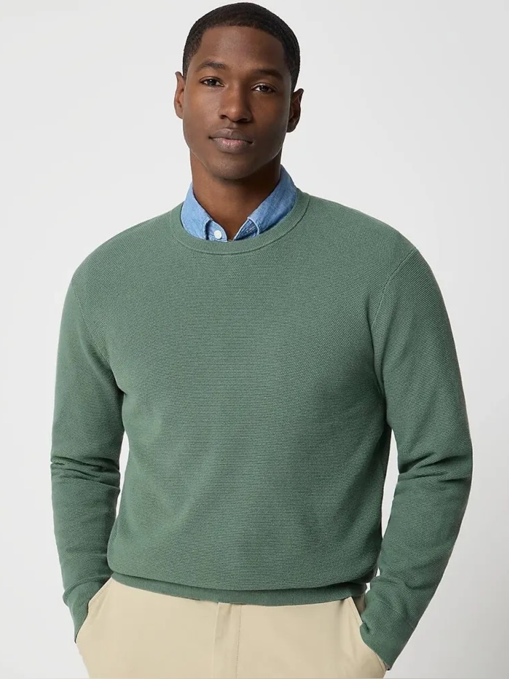 NWOT J. Crew Cotton Moss Stitch Crewneck Sweater, Dusted Spruce Green – Size XL